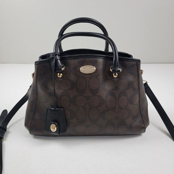 Coach Small Margot Carryall Signature Canvas F34608 Purse Brown/Black Bag - Picture 1 of 16